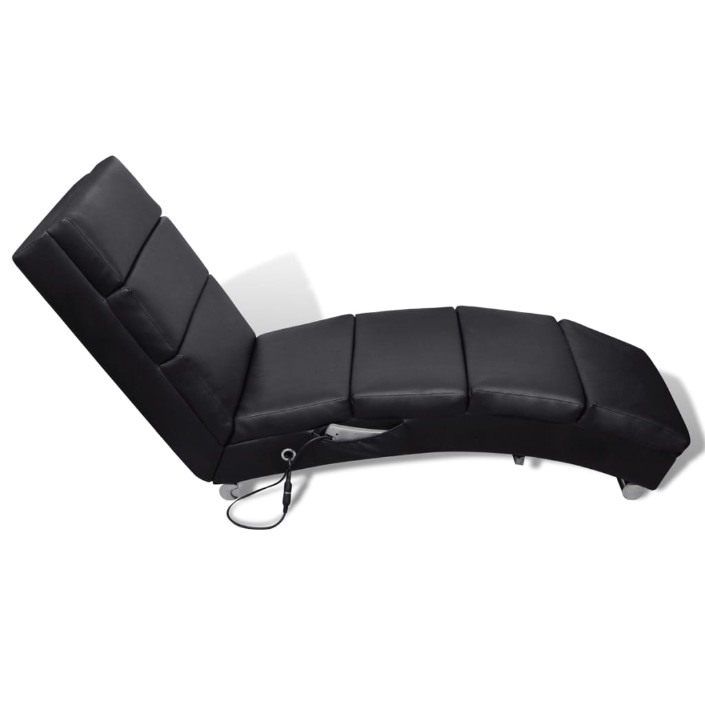 Massage chaise longue black faux leather