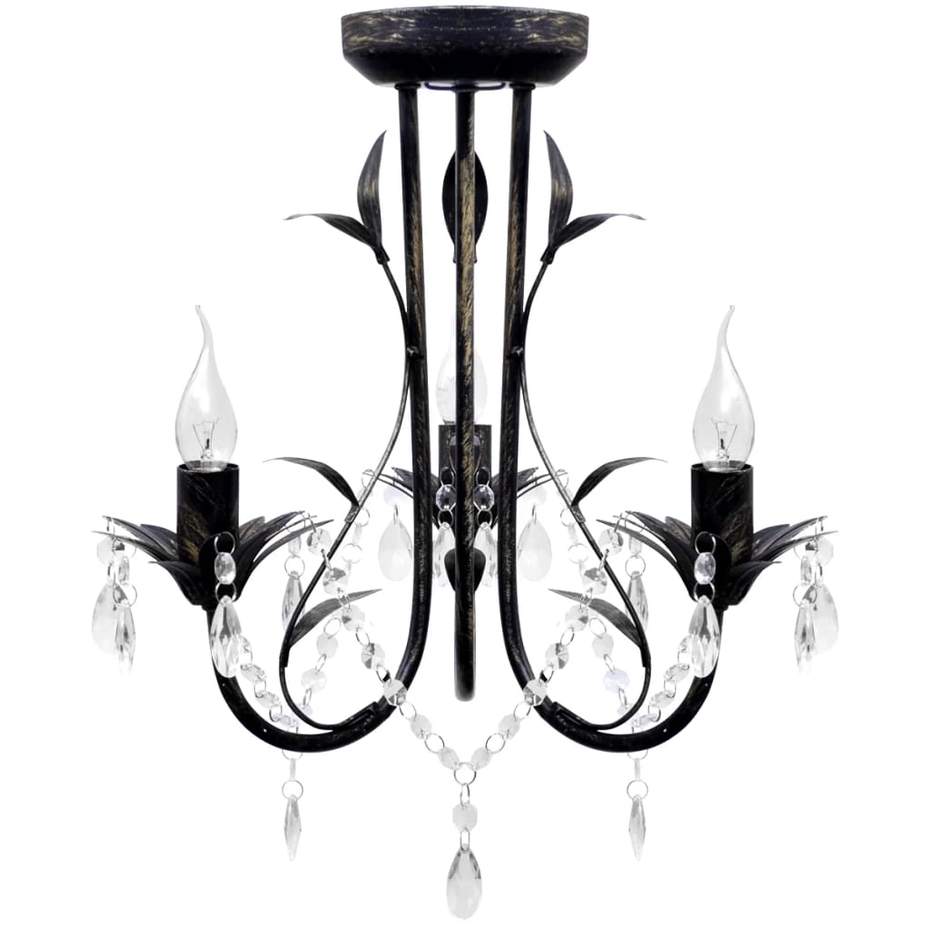 Decknlampe Art Novau mit Kristallperlen 3 x E14