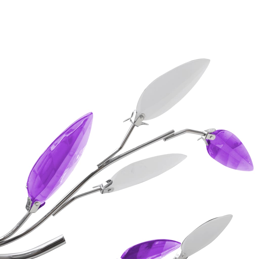 Ceiling lamp purple and white leaf tendrils with acrylic leaves 5x E14