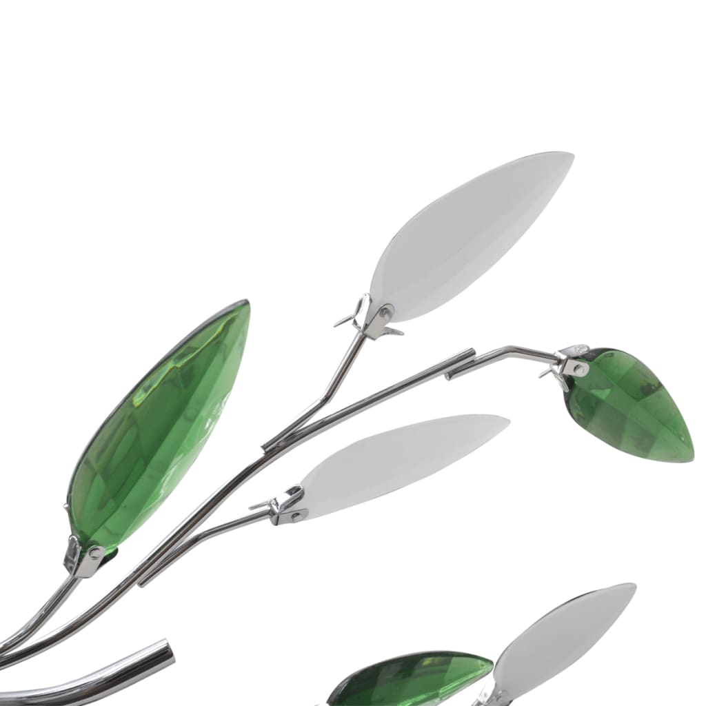 Ceiling lamp green and white leaf tendrils with acrylic leaves 5x E14