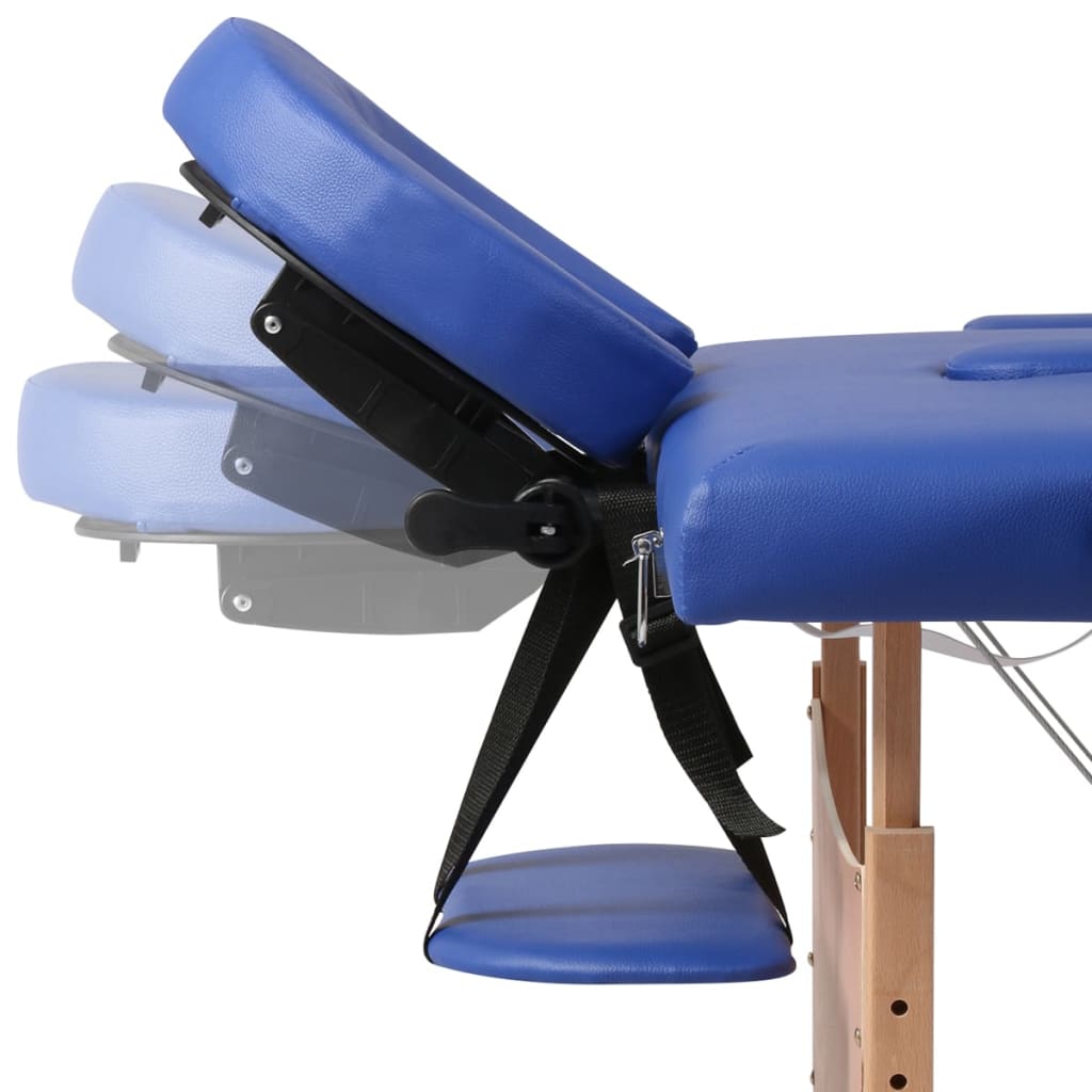 Massage table with wooden frame, foldable 2 zones blue