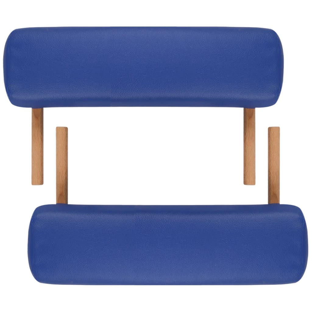 Massage table with wooden frame, foldable 3 zones blue