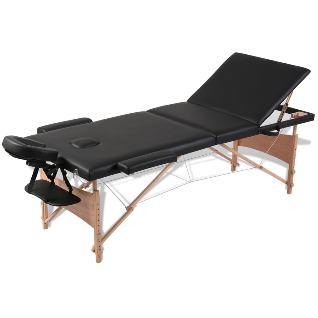 Foldable massage table 3 zones with black wooden frame