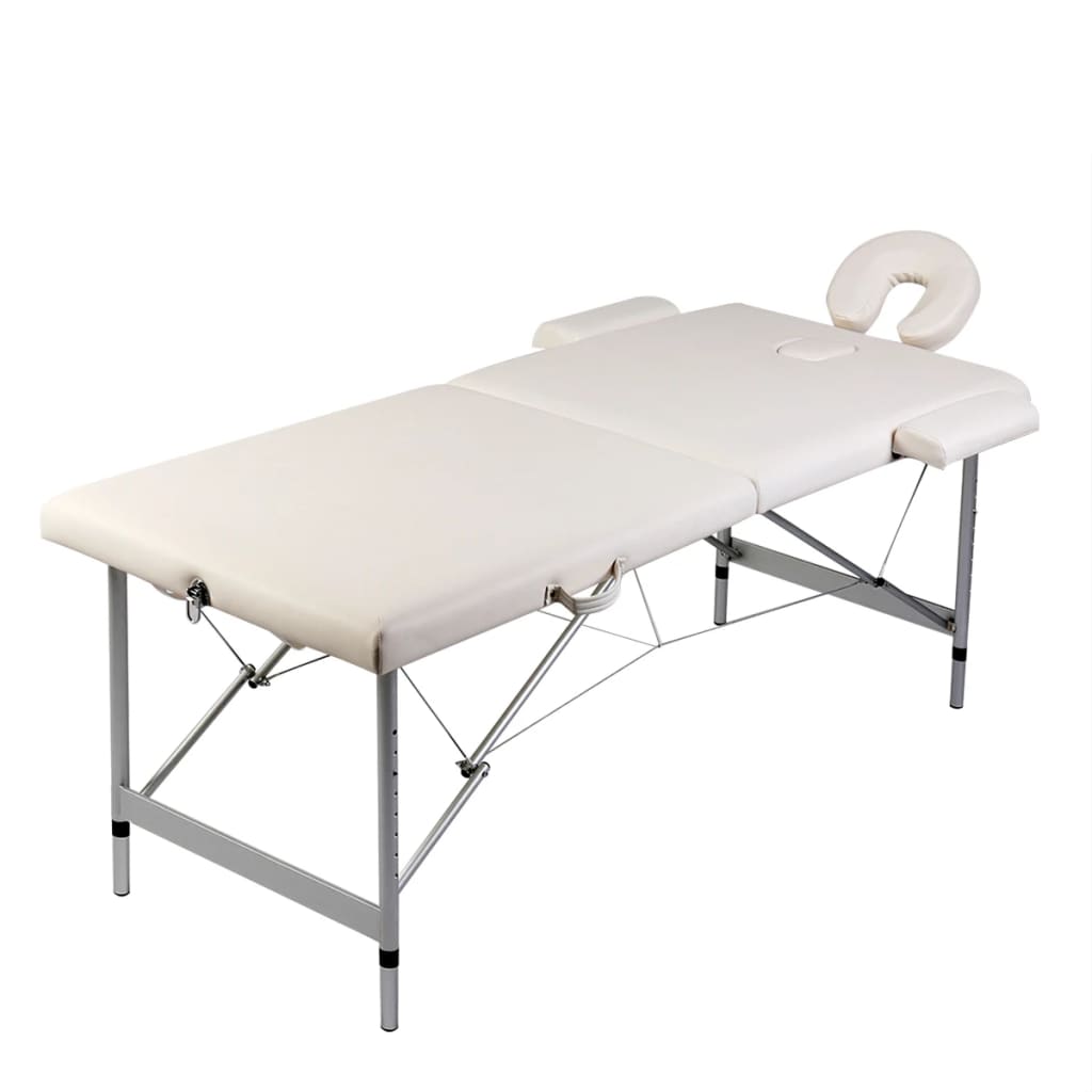 Massage table foldable 2-zone with aluminum frame cream white
