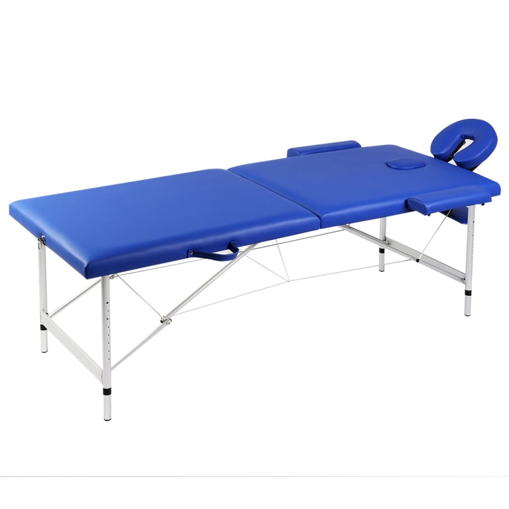 vidaXL massage table foldable 2-zone with aluminum frame blue