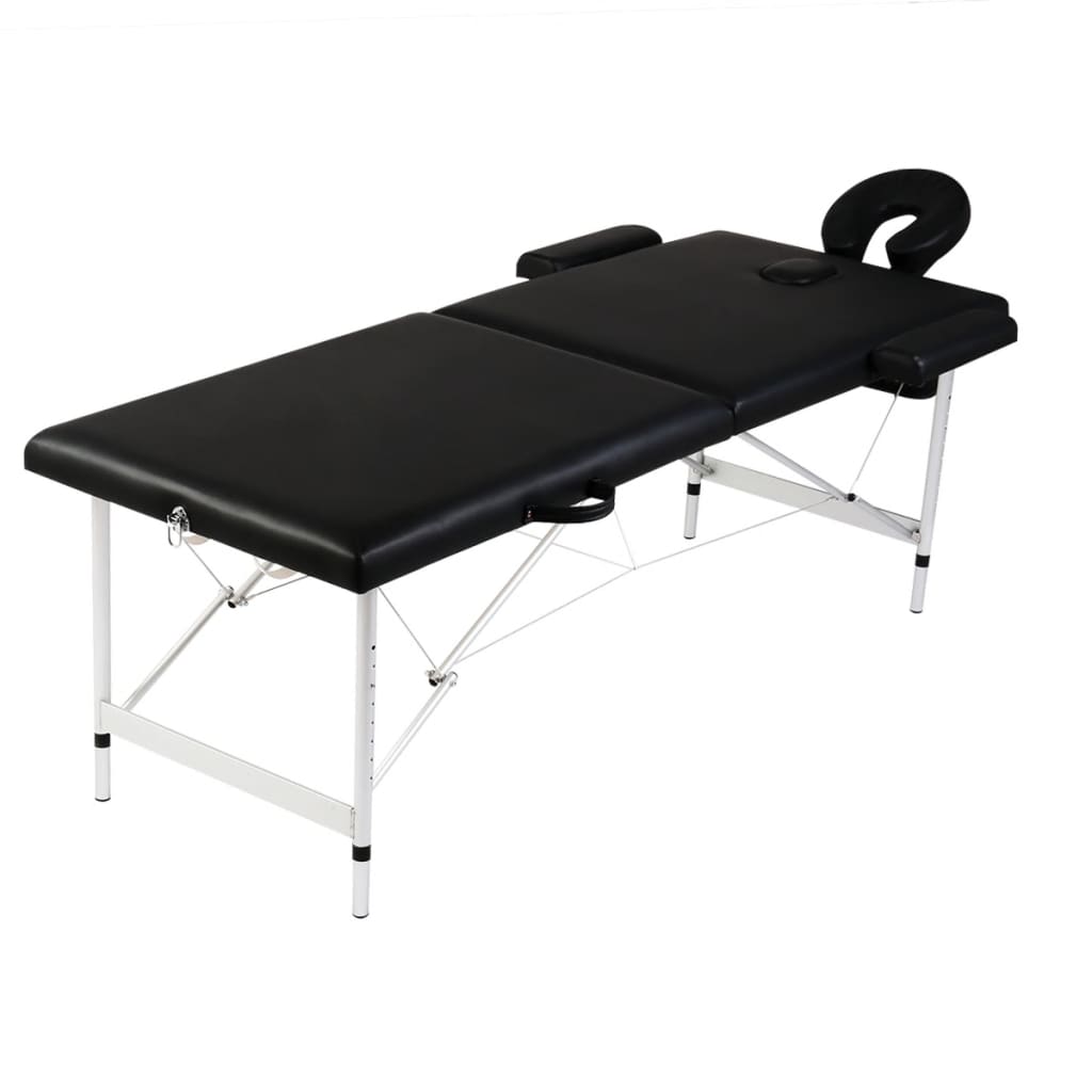 Massage table with aluminum frame foldable 2 zones black