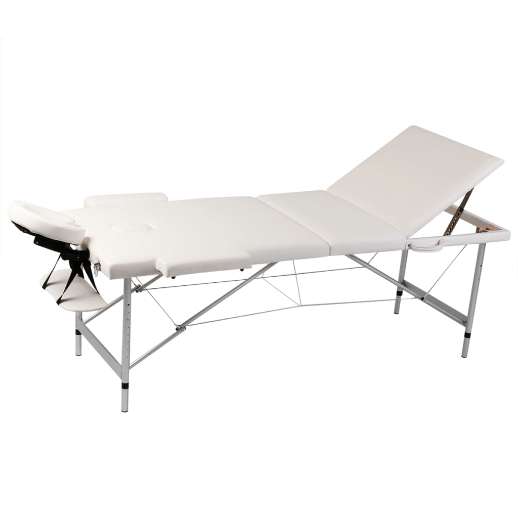 Massage table with aluminum frame, foldable 3 zones cream-white