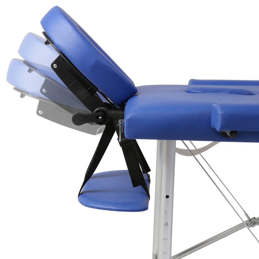 Massage table with aluminum frame, foldable 3 zones blue