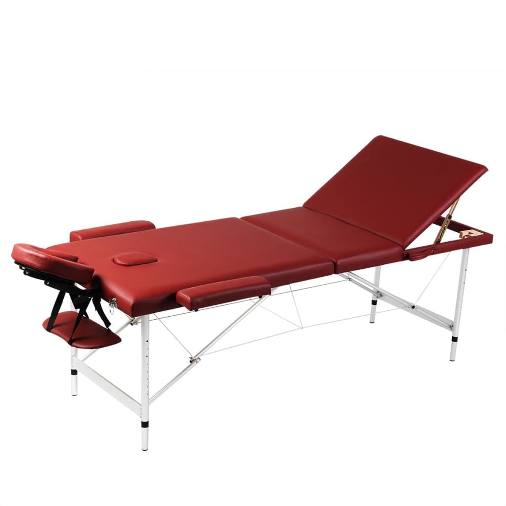 Massage table with aluminum frame, foldable 3 zones red