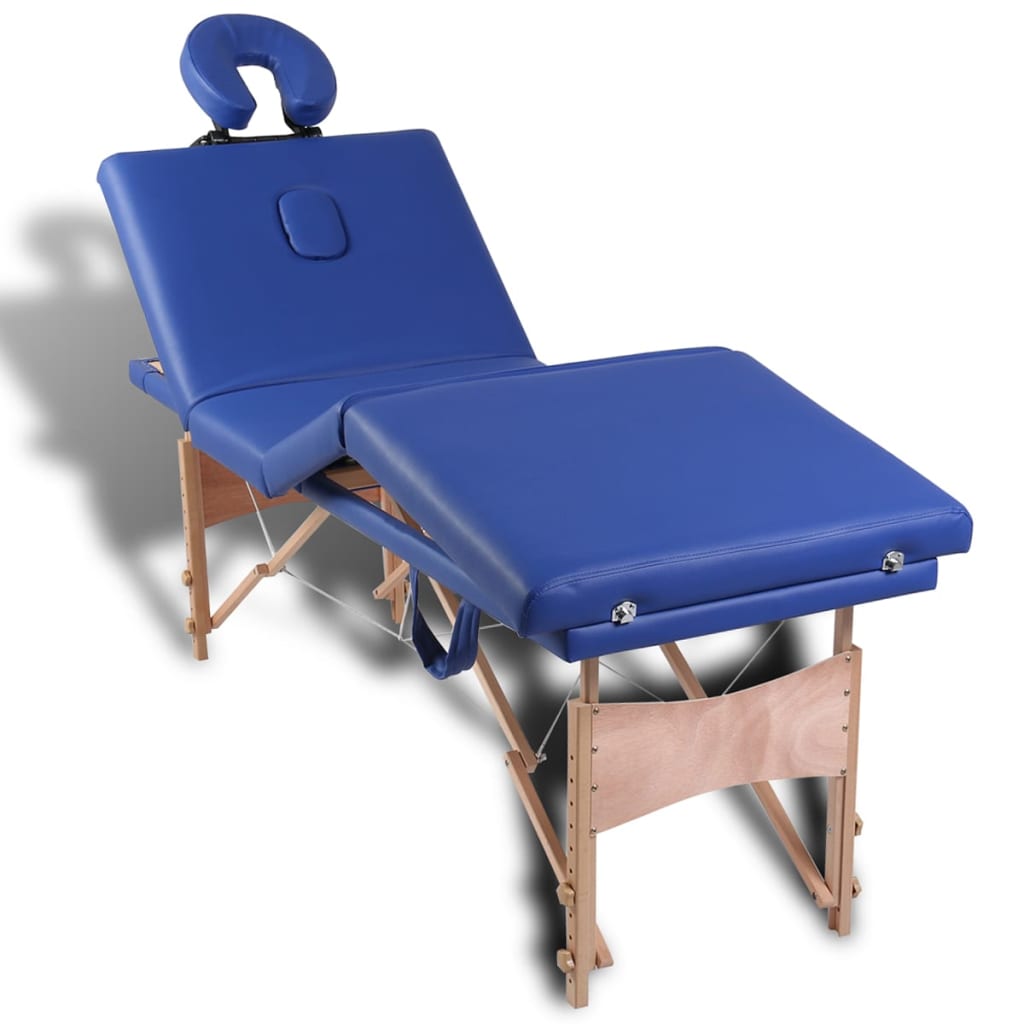 Massageliege Klappbar 4-Zonen mit Holzgestell Blau