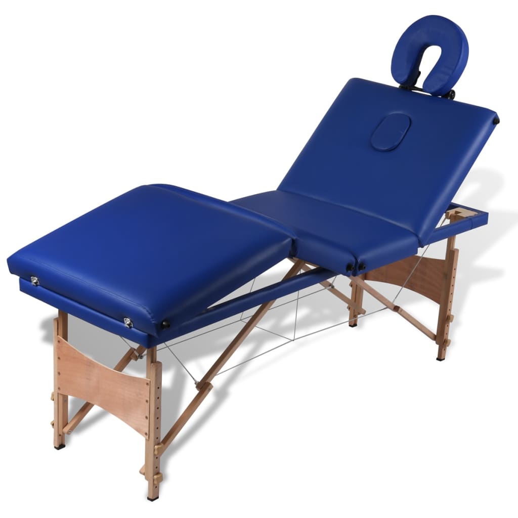 Massageliege Klappbar 4-Zonen mit Holzgestell Blau