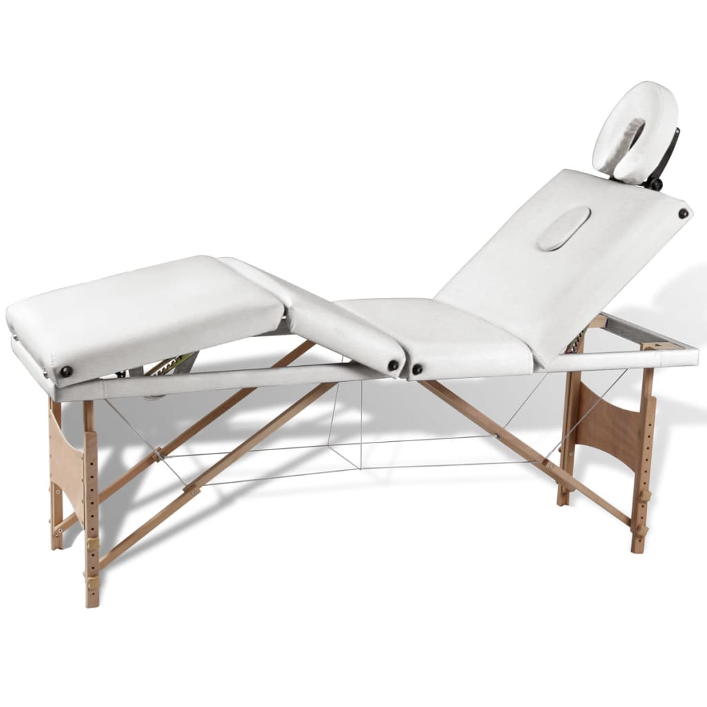 Foldable massage table 4 zones with wooden frame cream white