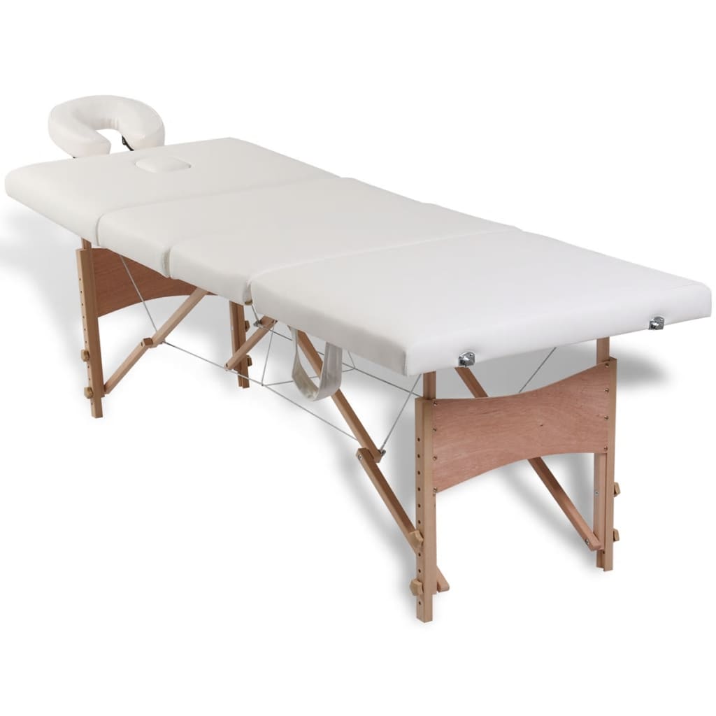 Foldable massage table 4 zones with wooden frame cream white