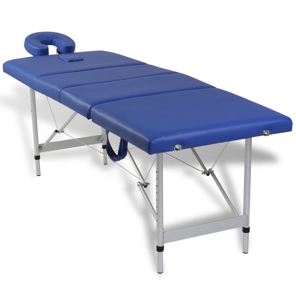 Massage table with aluminum frame, foldable 4 zones blue