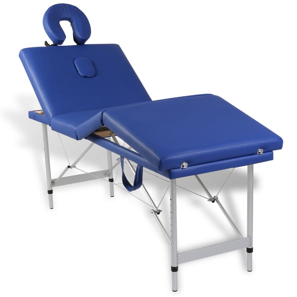 Massage table with aluminum frame, foldable 4 zones blue