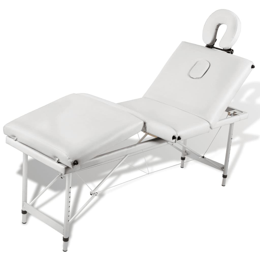 Massage table with aluminum frame, foldable 4 zones cream-white