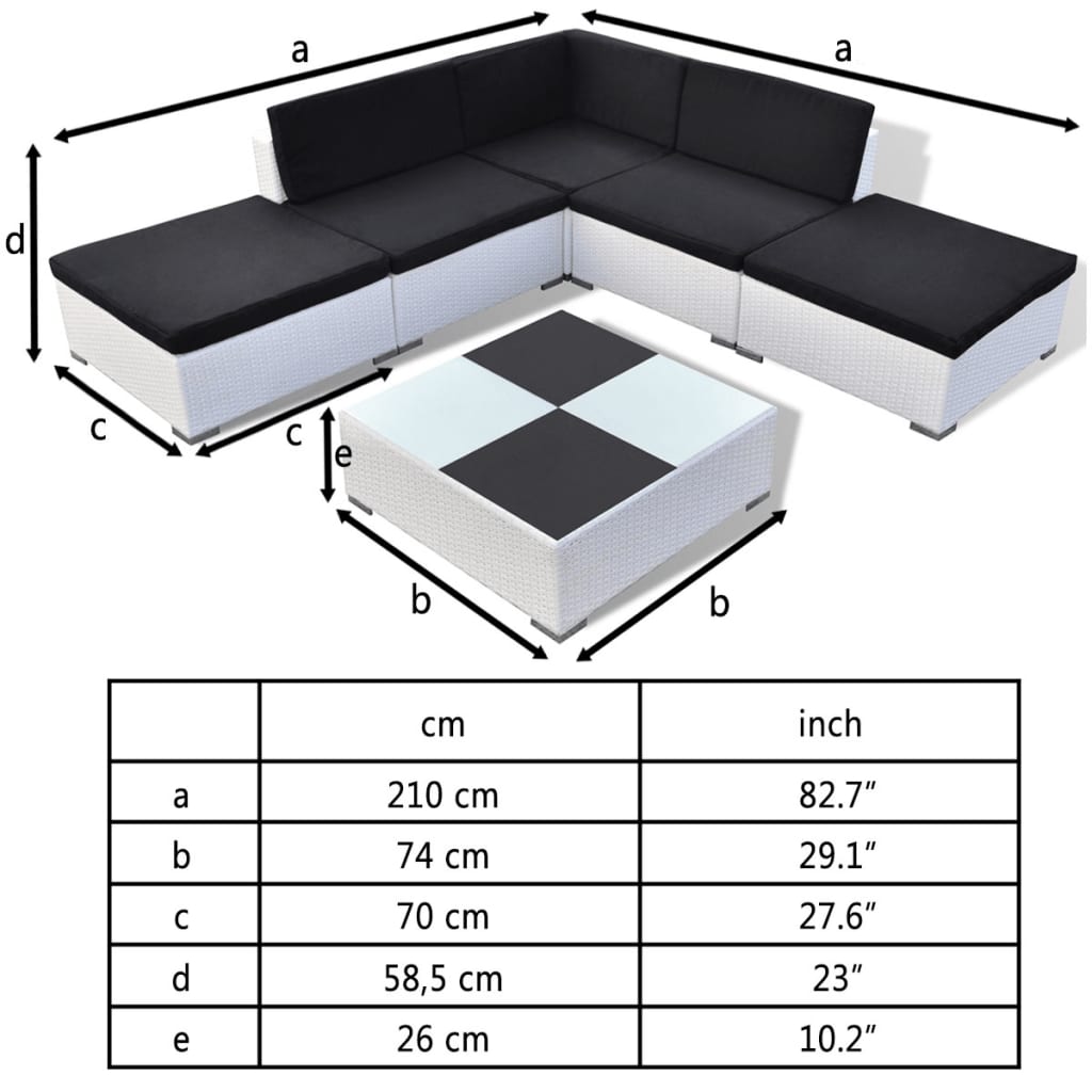 6 pcs. Garden lounge set with cushions poly rattan white
