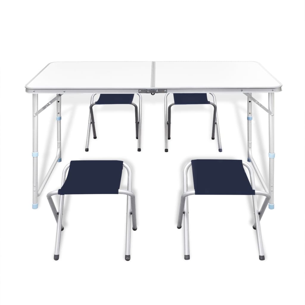 Camping table with 4 folding chairs, height-adjustable aluminum 120 x 60 cm