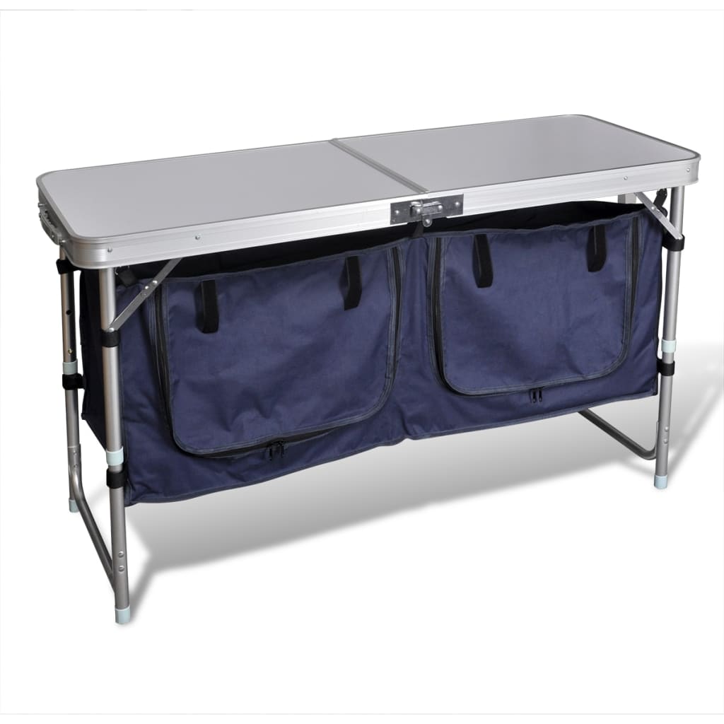 Folding aluminum camping furniture storage space