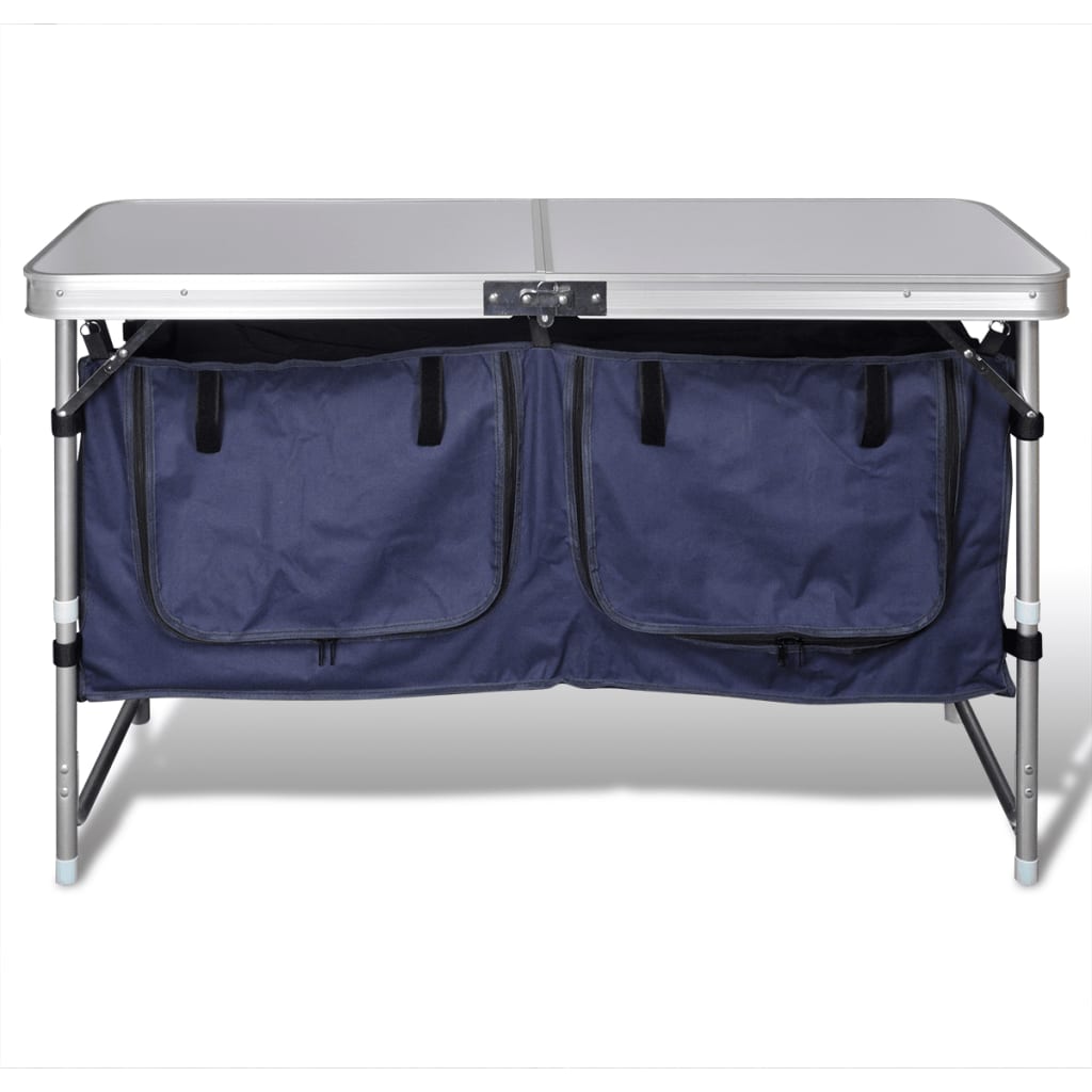Folding aluminum camping furniture storage space