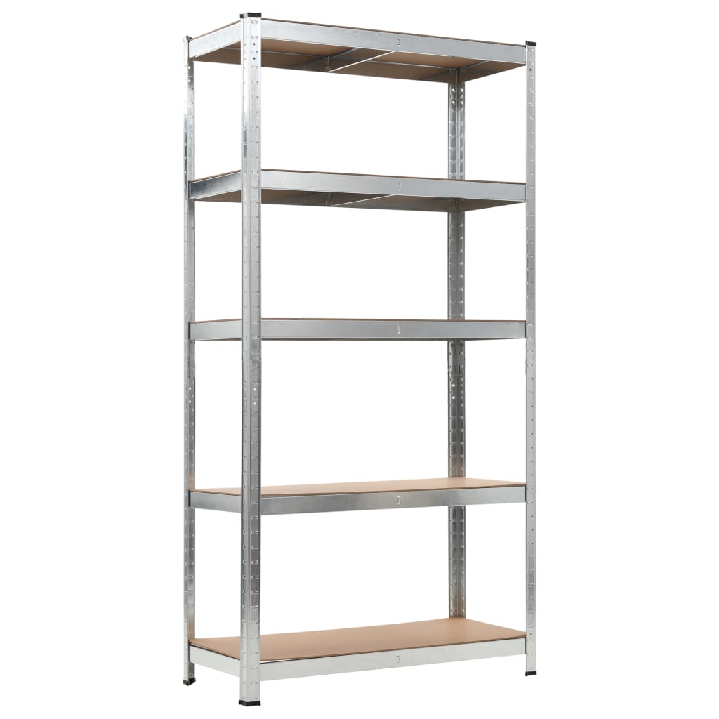 Storage rack with 5 shelves in silver steel and wood material