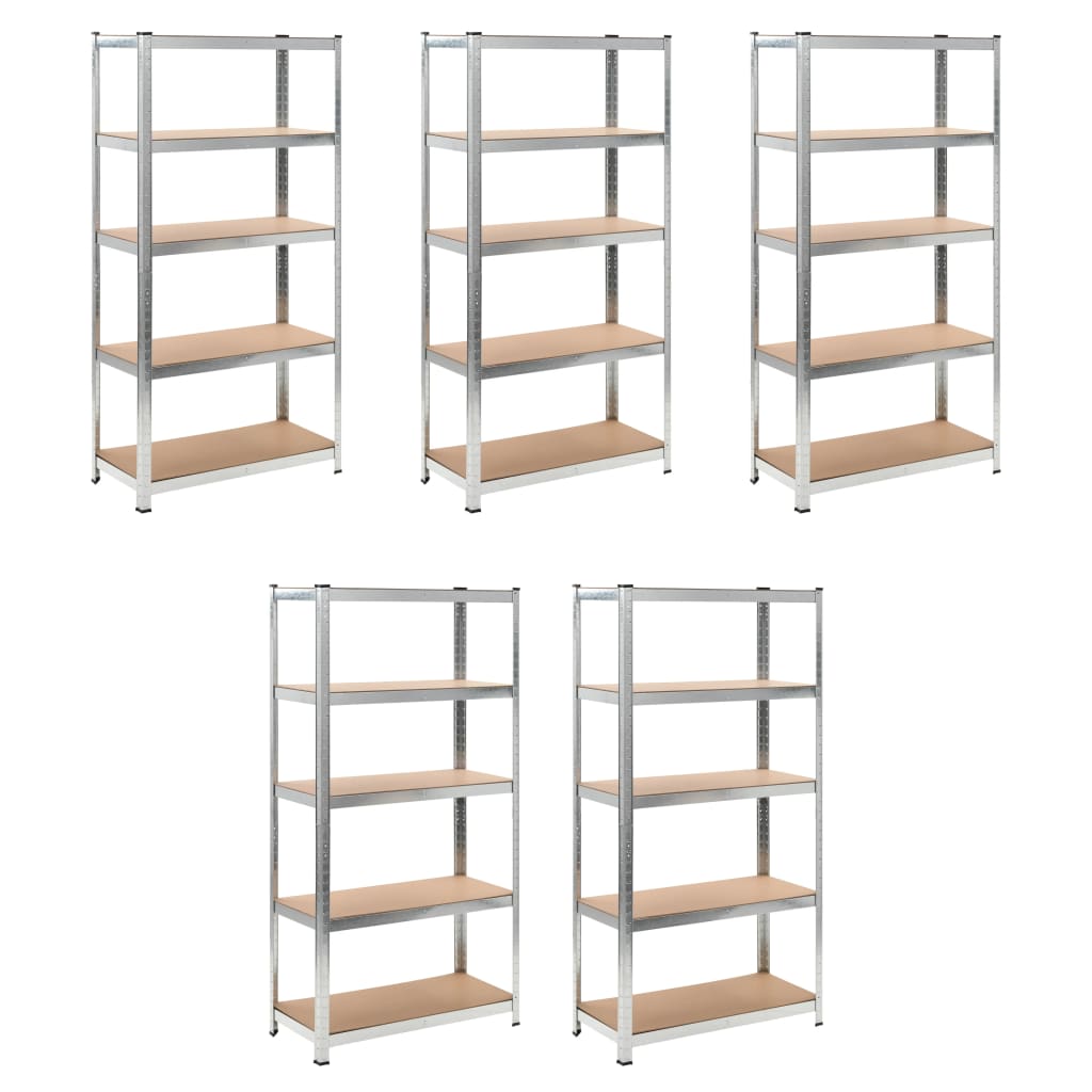 Storage shelves with 5 shelves 5 pieces. Silver steel &amp; wood material