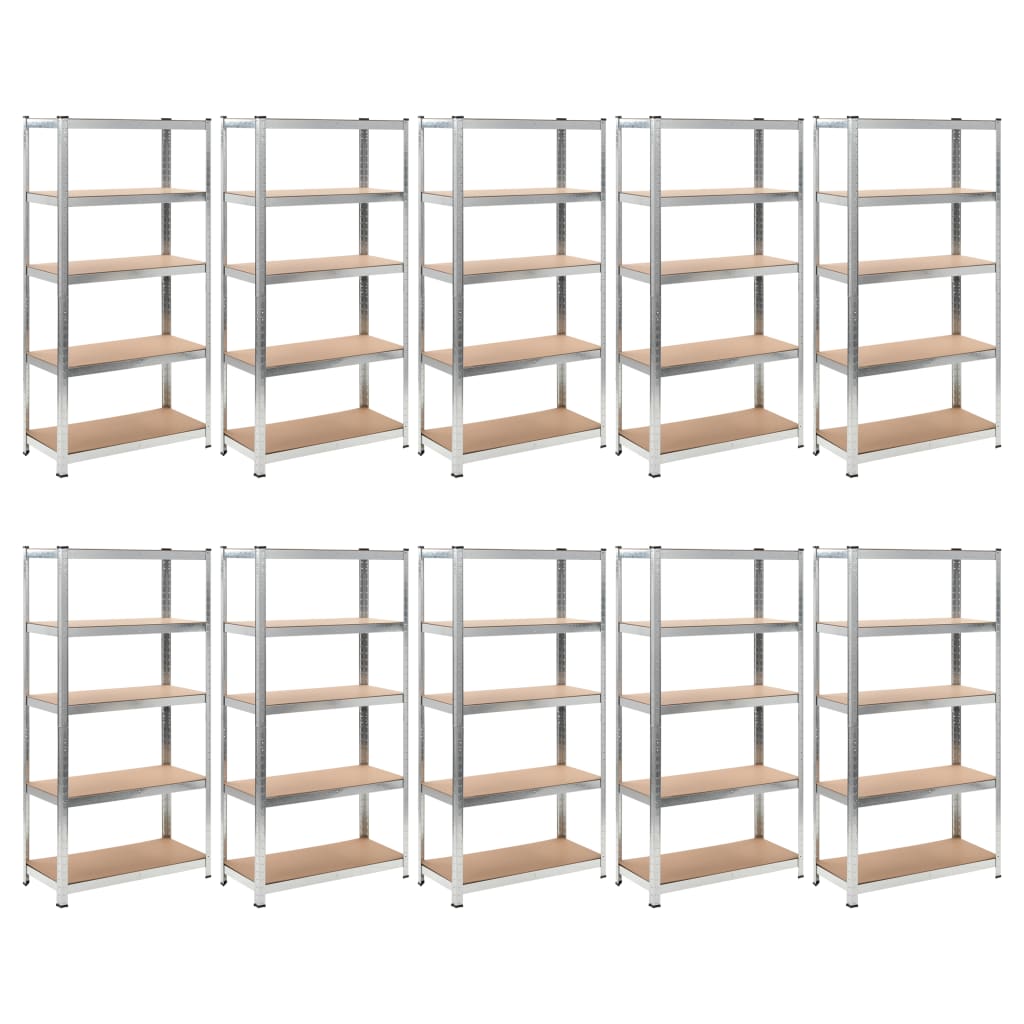 Storage shelves with 5 shelves 10 pieces. Silver steel &amp; wood material