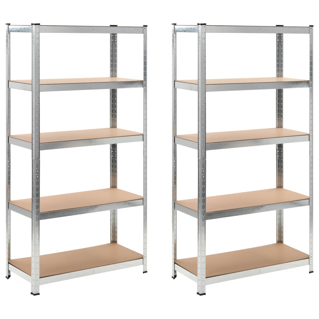 Storage shelves with 5 shelves 2 pieces. Silver steel &amp; wood material