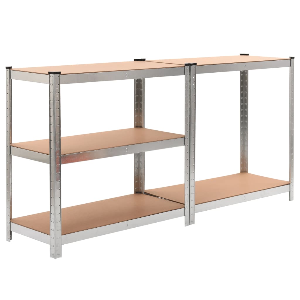 Storage shelves with 5 shelves 2 pieces. Silver steel &amp; wood material