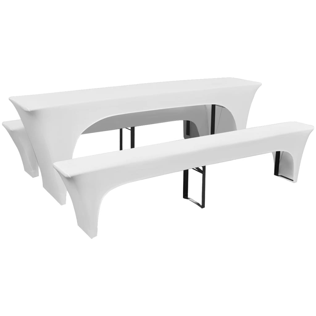 3 pcs. Cover set for beer tables and benches white 220x50x80 cm