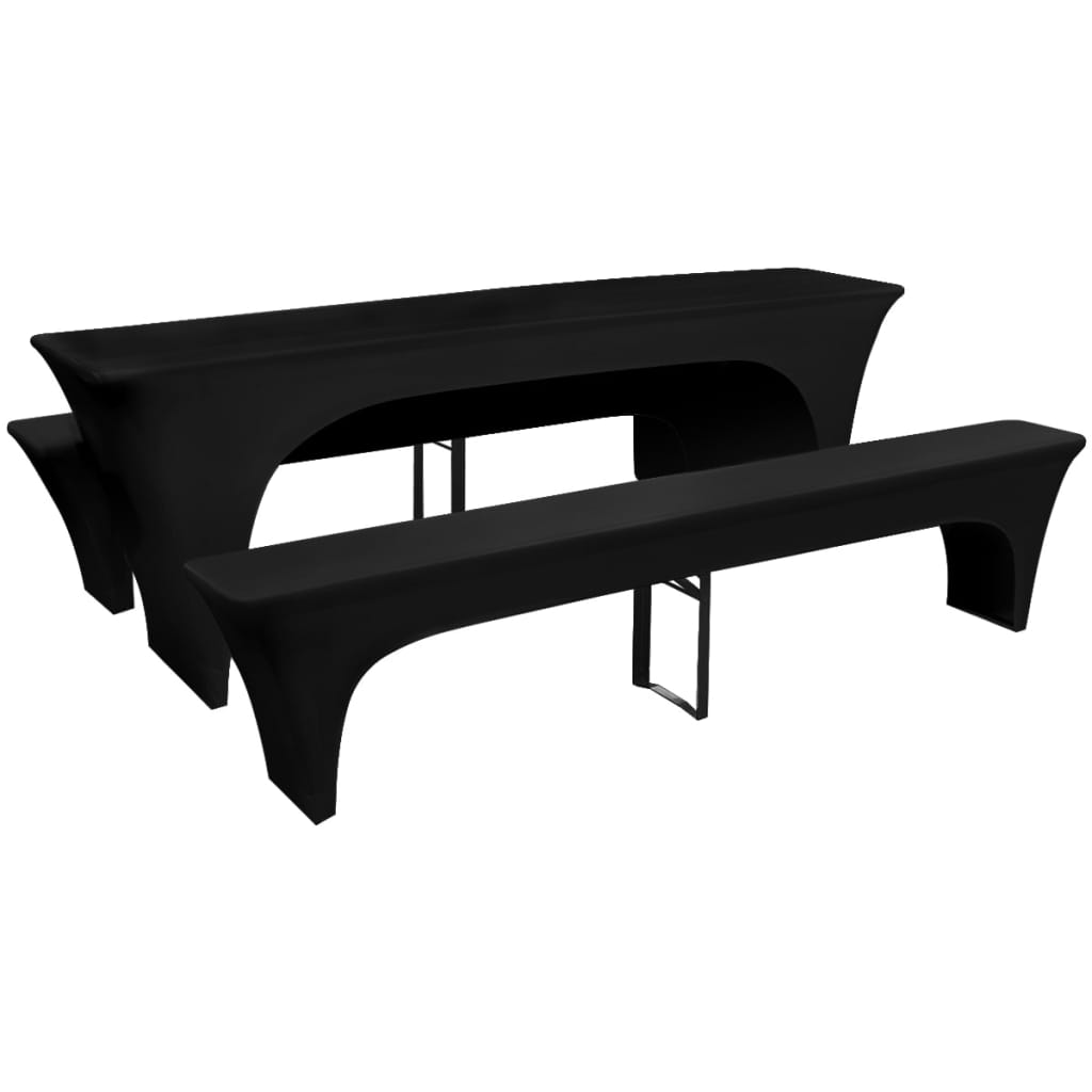 3 protective covers for beer tables and benches stretch black 220 x 50 x 80 cm