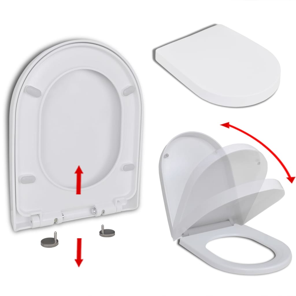 Toilet seat with soft-close mechanism and quick release white square