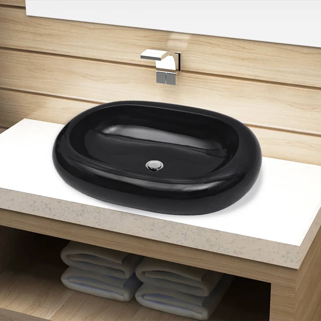 Black oval ceramic sink