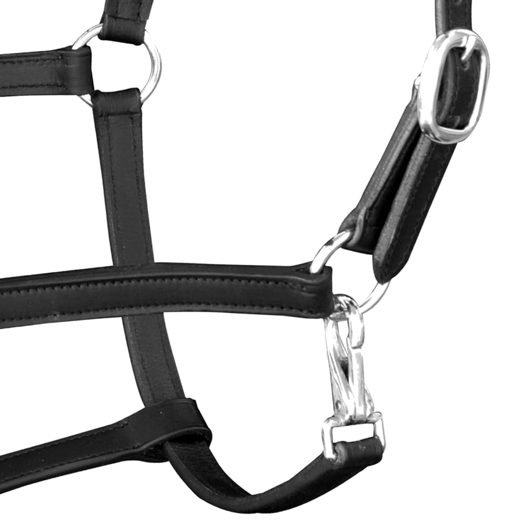 Real leather halter stable halter adjustable black full