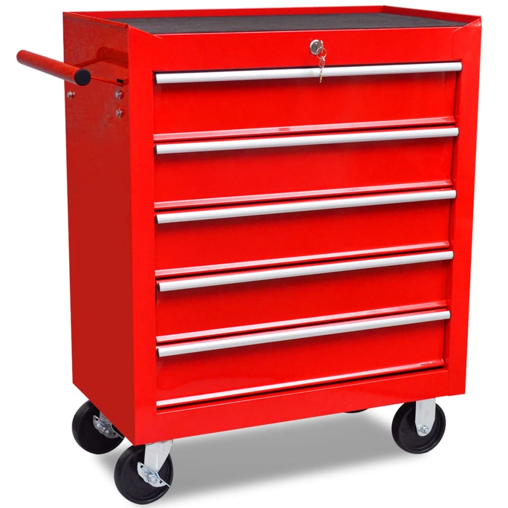 Red workshop trolley with 5 drawers