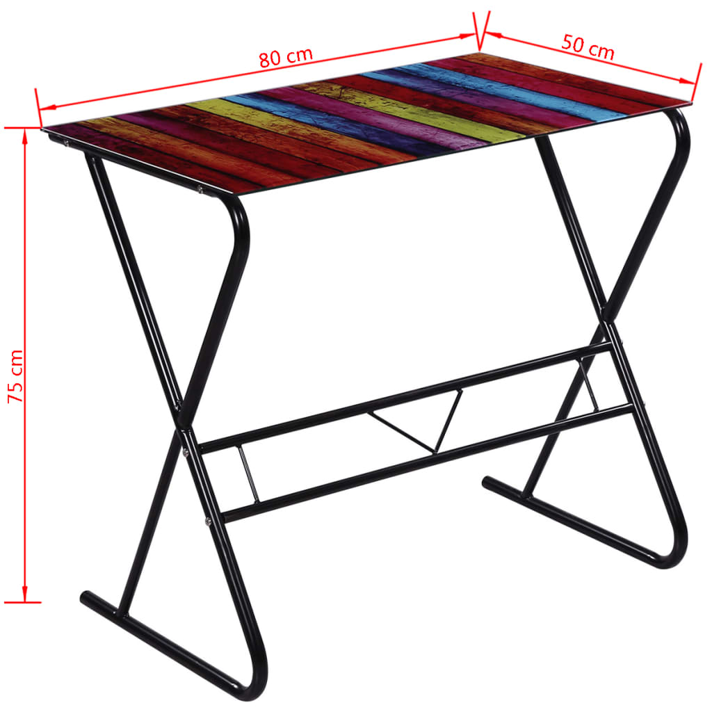 Glass desk with rainbow pattern