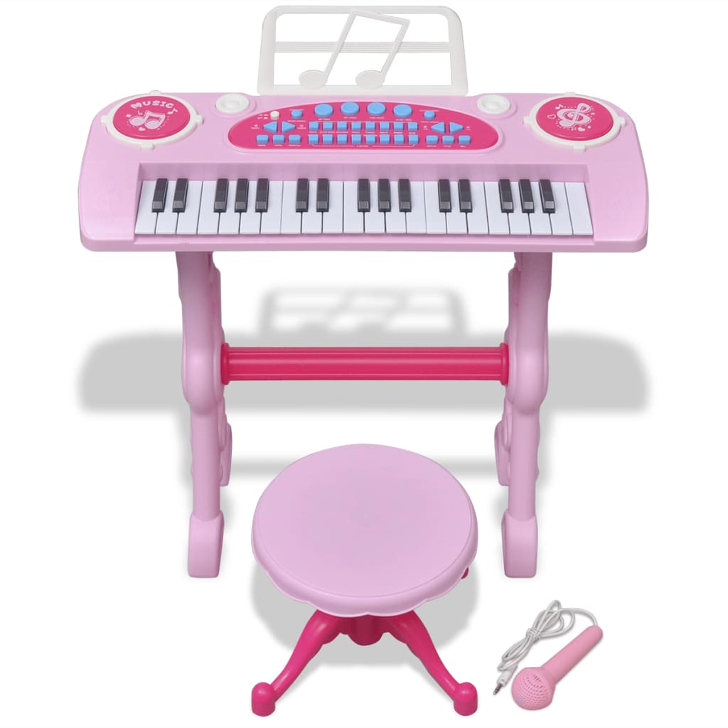 Children's Keyboard Toy Piano with Stool/Microphone 37 Keys Pink