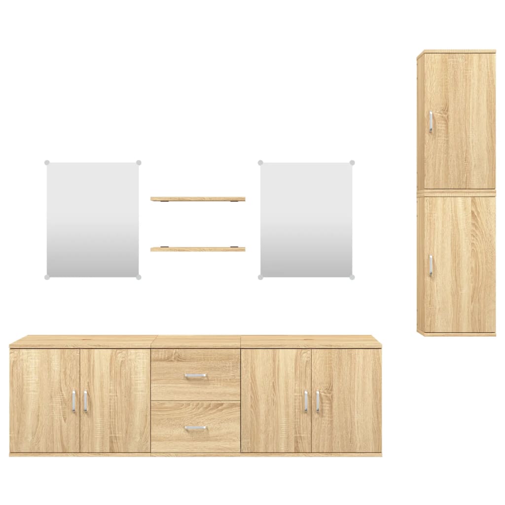 vidaXL 7 pcs. Bathroom furniture set oak look wood material