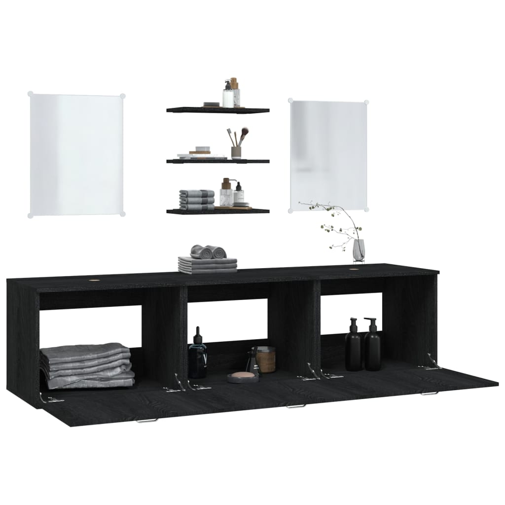 vidaXL 6 pcs. Bathroom furniture set black wood material