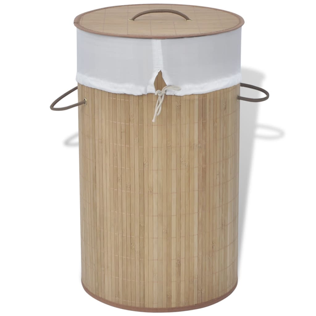 Bamboo laundry basket round natural