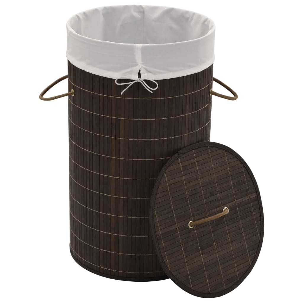 Laundry basket made of bamboo round dark brown