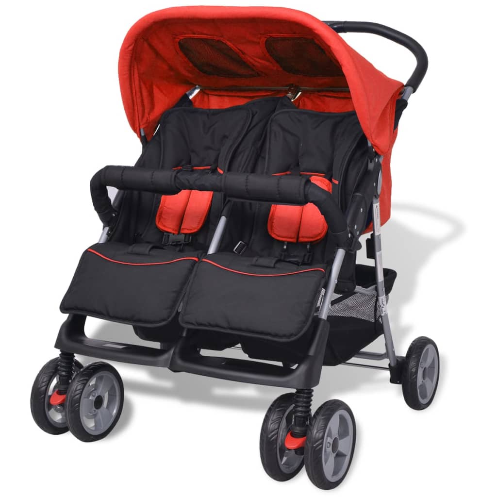 Twin stroller steel red and black
