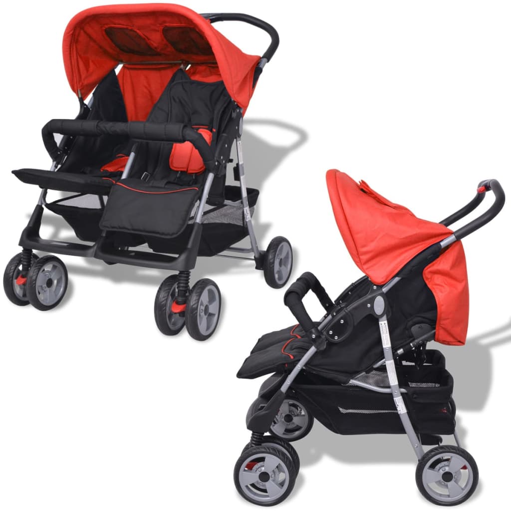 Twin stroller steel red and black