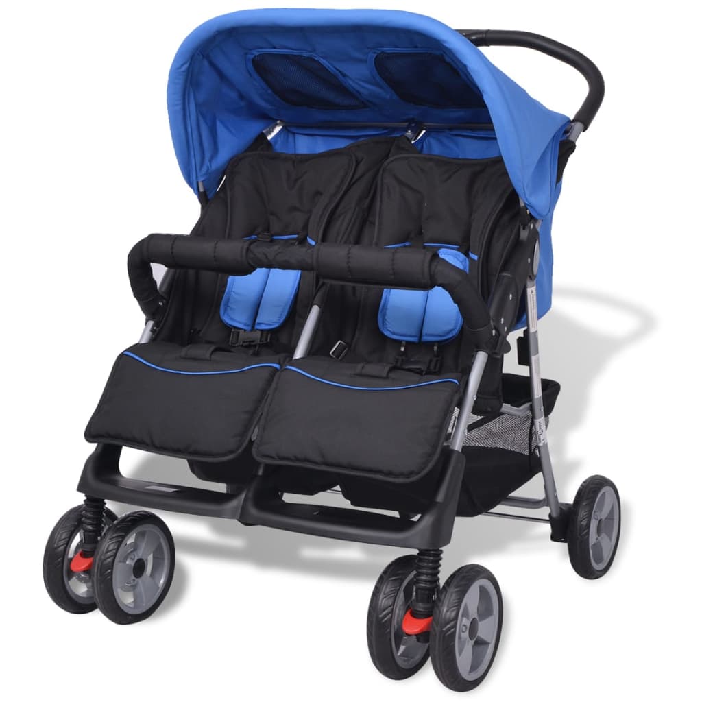Twin stroller steel blue and black