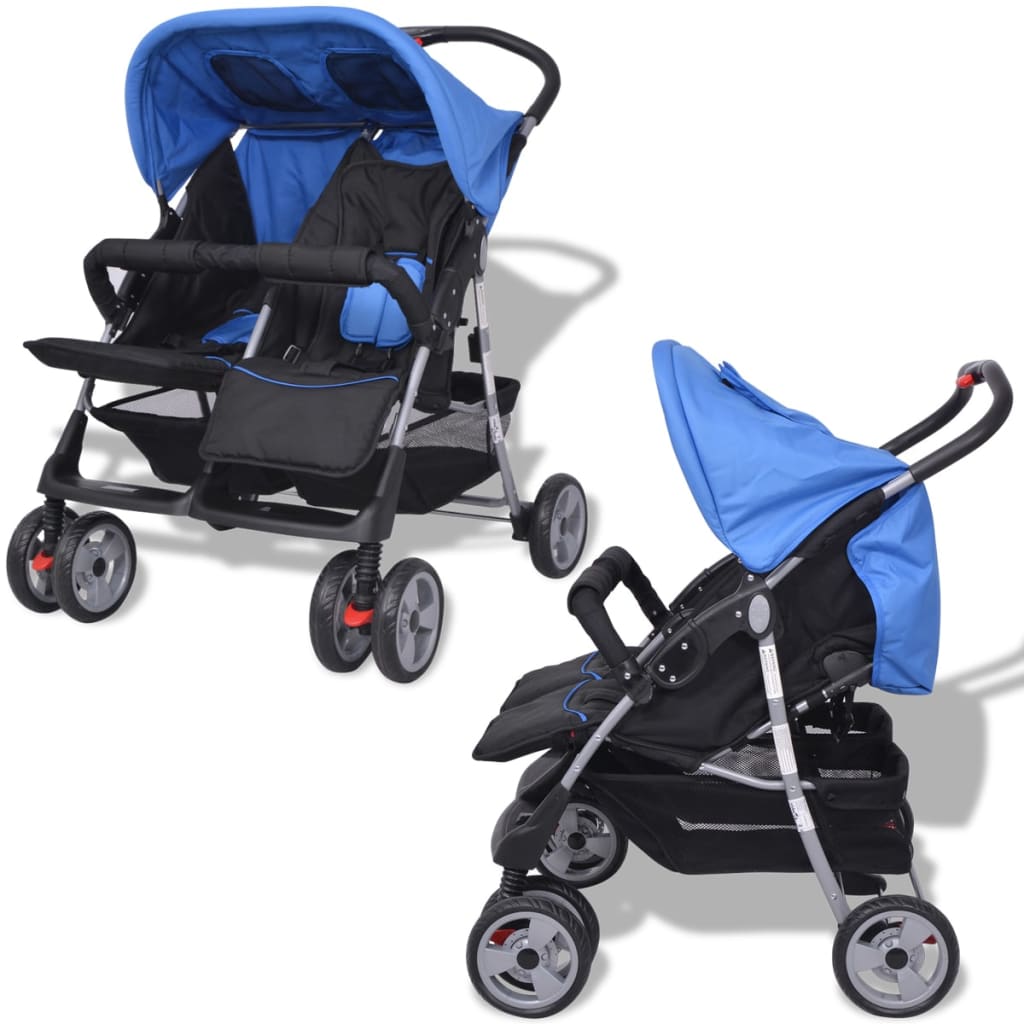 Twin stroller steel blue and black