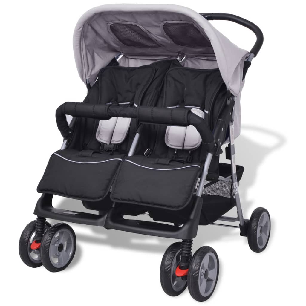 Twin stroller steel gray and black