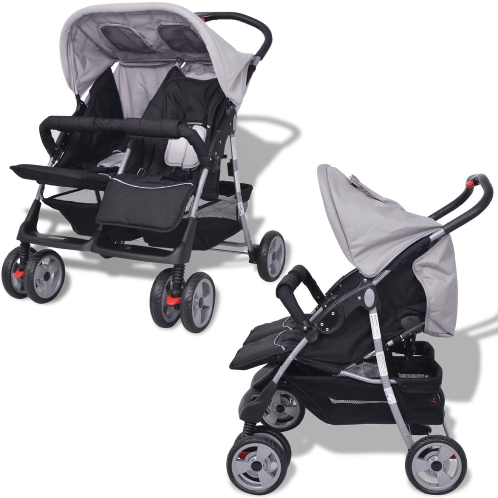 Twin stroller steel gray and black