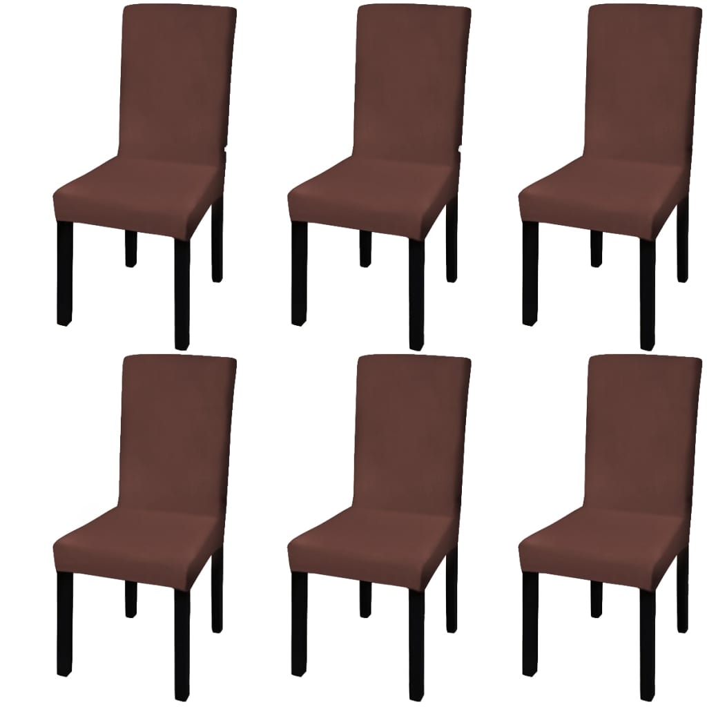 Stretch chair covers straight 6 pieces brown