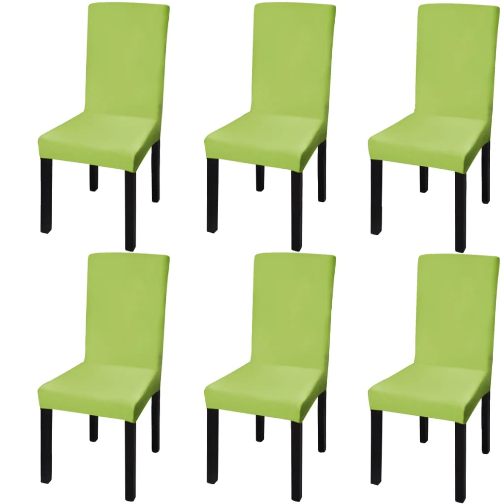Stretch chair covers straight 6 pieces green