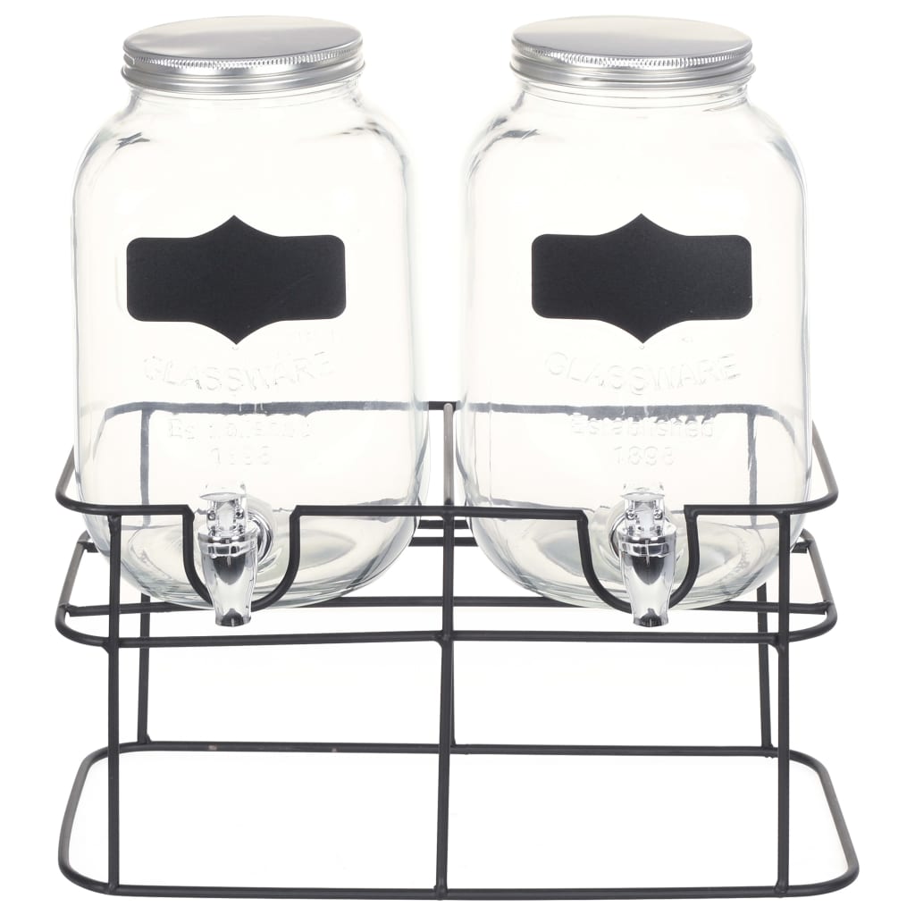 Drinks dispenser 2 pieces with stand 2 x 4 L glass